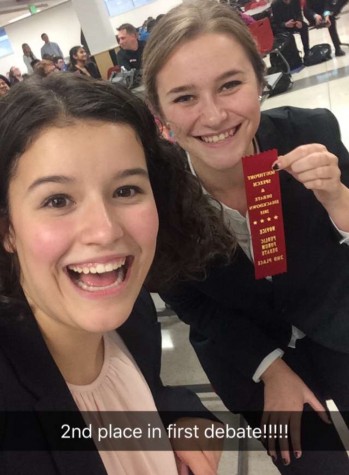 Miranda Perez and Shannon Lehnen at debate meeting.